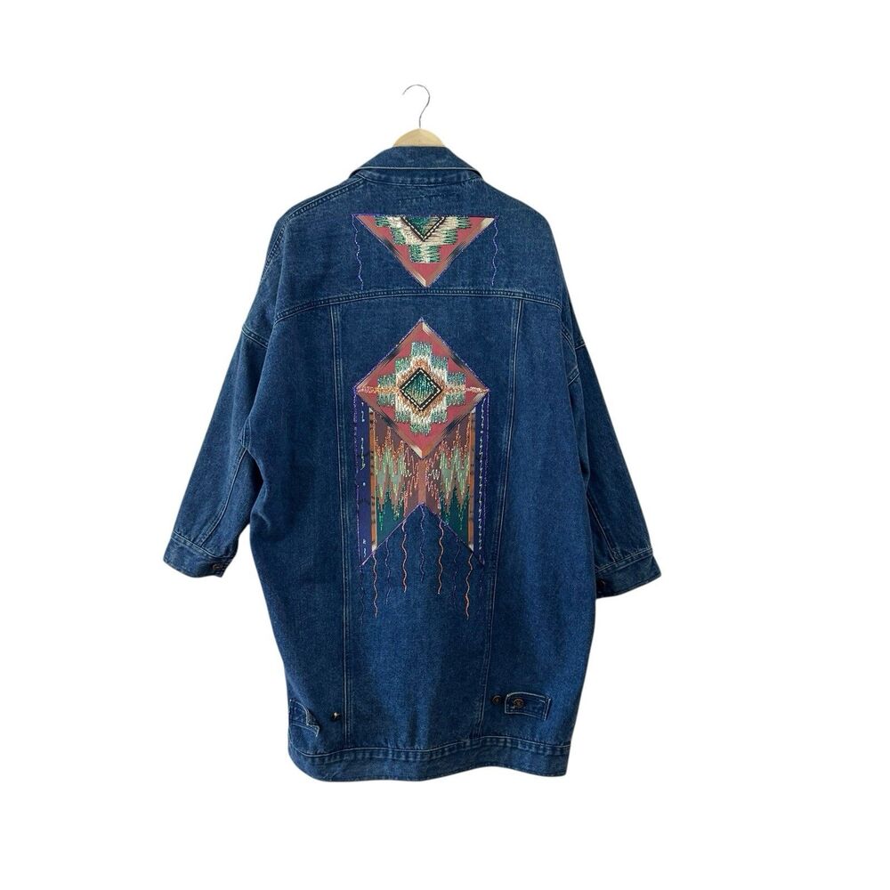 Vintage Belma Large Duster Jean Jacket 80's Southwestern Denim Womens
